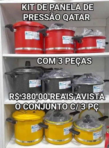 Kit de Panelas de Pressão linha Qatar Com 3 Peças e tampa de vidro 