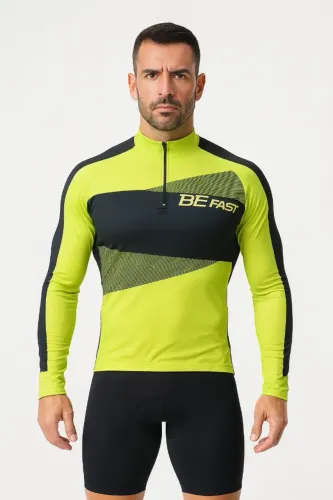 Camiseta De Ciclismo Manga Longa Be Fast Preta E Verde PROMOÇÃO