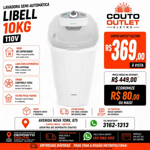 Lavadora Semi-Automática Libell 10kg 110V Nova - Mais Barato que na Internet