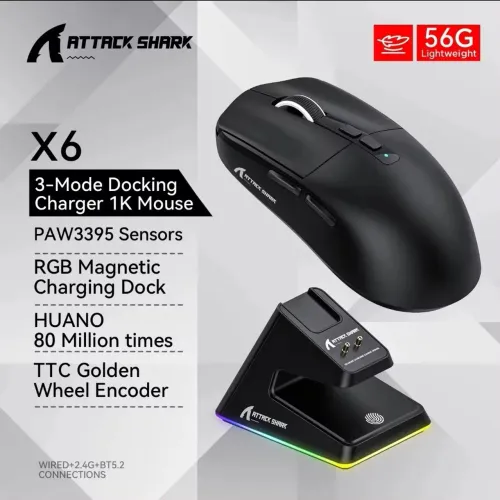 Mouse Gamer Attack Shark X6 preto