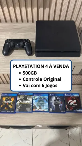 PS4 - 500GB - CONTROLE ORIGINAL - 5 JOGOS FÍSICOS