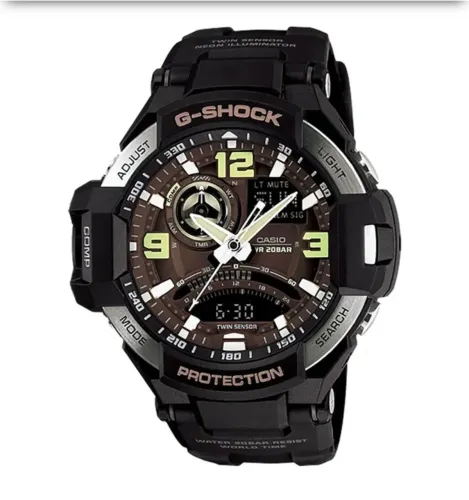 Relógio masculino Casio G-Shock duplo sensor bússola aviador GA-1000-1B GA1000 1B