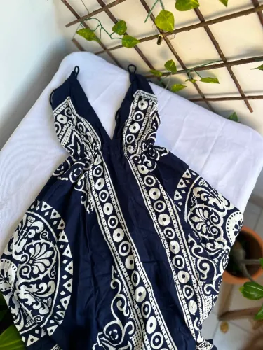 Vestido curto Indiano - Estampa Mandala Azul e Branco (Novo)