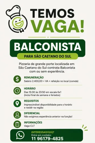 Balconista para São Caetano do Sul