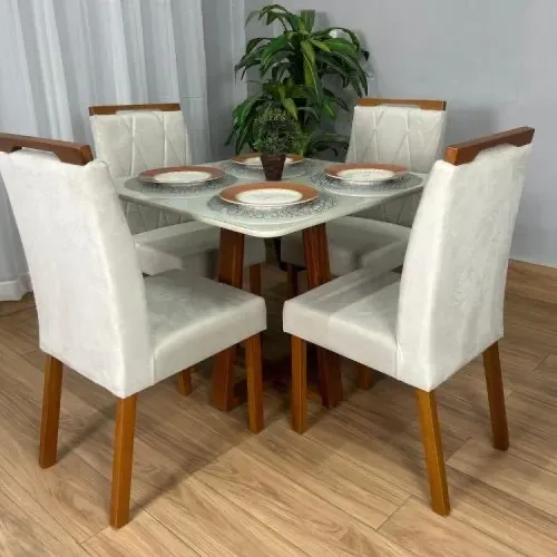 Mesa de Jantar Tati 90x90 C/4 Cadeiras em Veludo l6 S 