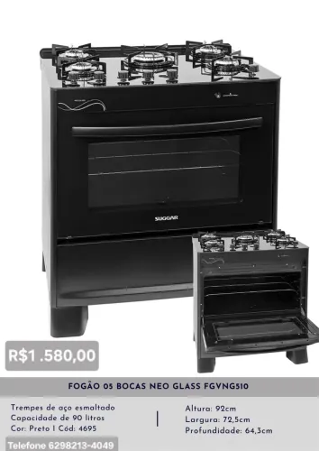 FOGÃO 05 BOCAS NEO GLASS FGVNG510