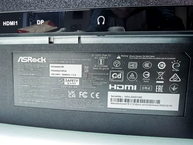Monitor 34 polegadas Asrock modelo PG34WQ15R3A