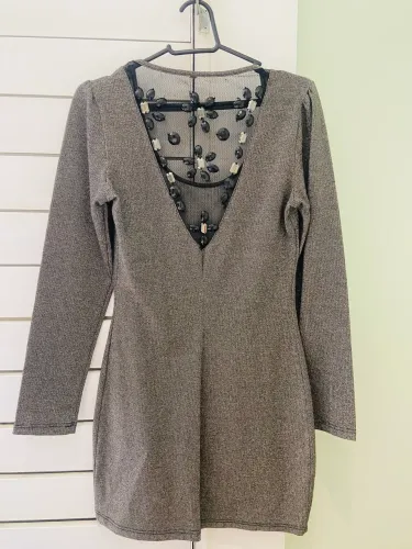 Vestido manga longa lurex com pedrarias P