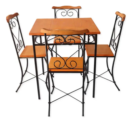 Jogo de Mesa Com 4 Cadeiras de Coração em Madeira e Ferro