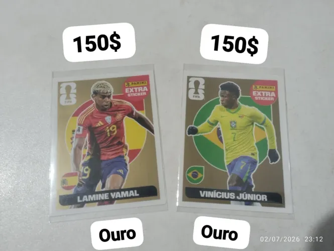 Figurinha Lamine Yamal Ouro e Vinícius junior Ouro