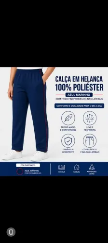 Calça Helanca Azul Marinho | 100% Poliéster | Confortável | Esportiva | Escolar
