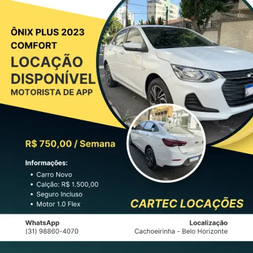 ALUGUEL UBER COMFORT - ÔNIX PLUS SEDAN - R$ 750,00 / SEMANA