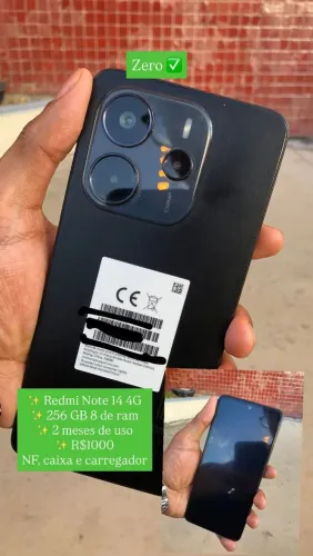 REDMI NOTE 14, 256 GB, 8 DE RAM. 2 MÊS DE USO. Aceito cartão!