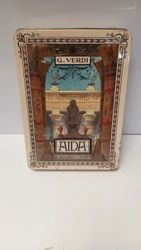 lata de colecionador de metal vintage Aida de Giuseppe Verdi 25 x18 x 4 cm