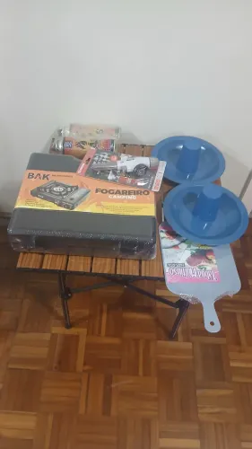 Kit cozinha camping fogareiro maçarico copo prato gás novo