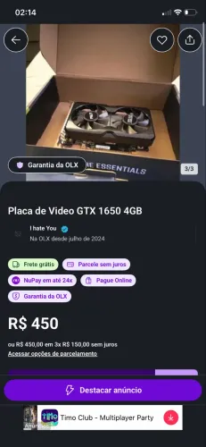 Placa gtx 1650