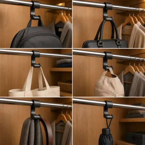 Kit 10 Ganchos para Mochila e Bolsa em Varão de Armário