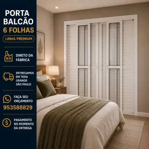 Porta Balcão 6 Folhas 210x180 Alumínio Premium Direto da Fábrica