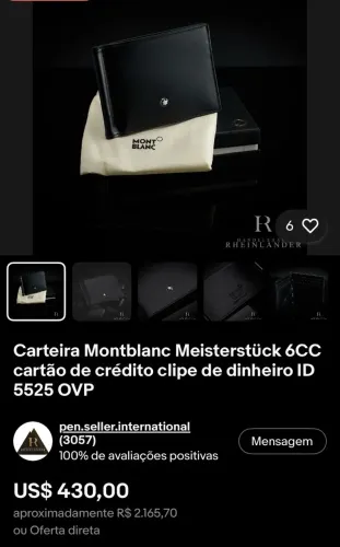 Carteira Montblanc Meisterstück 6CC cartão de crédito clipe de dinheiro ID 5525
