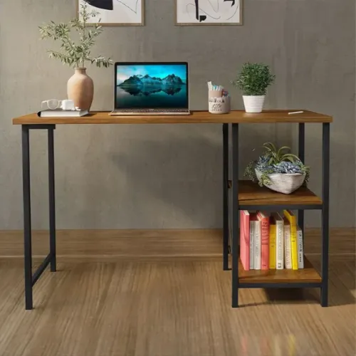 Escrivaninha com vidro- Mesa Office Estudo Estilo Industrial (Preto/Imbuia)