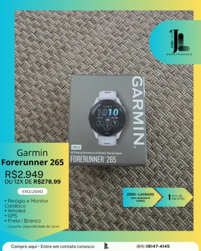 GARMIN FORERUNNER 265, PRETO OU BRANCO, LACRADO, EXCLUSIVO!