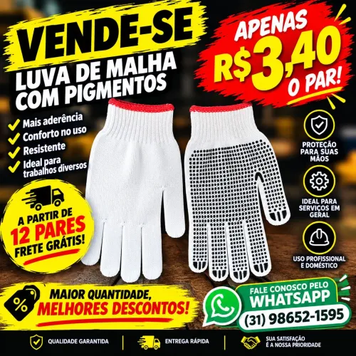 Luva de malha pigmentada PVC, para toda obra