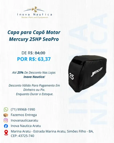 Capa para Capô Motor Mercury 25HP SeaPro