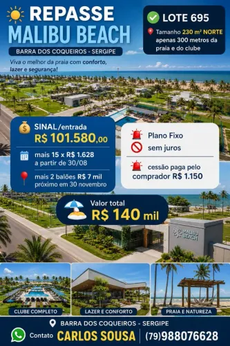 LOTE MALIBU BEACH PE NA AREIA