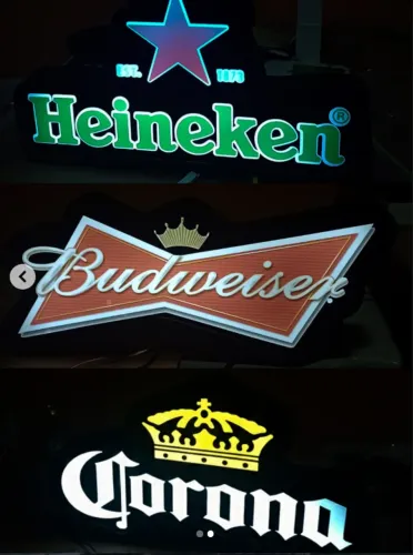 Placa luminosa de bebidas e personalizadas para adega, bar e logomarcas