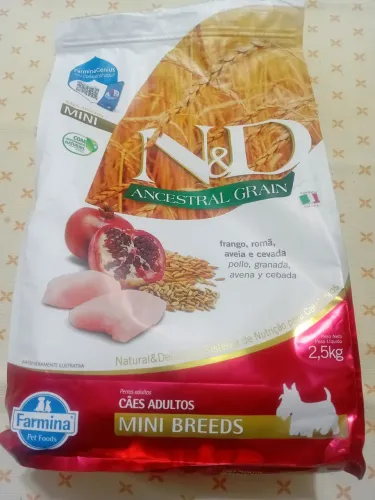 Ração Ancestral Grain N&D - 2,5 kg - Mini Breeds - 1 pacote.