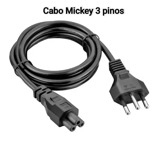 Cabo de força Mickey 3 pinos para Fonte de notebook, Monitor, Impressoras, e Outros Novo