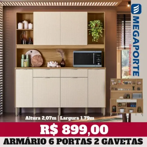 Armário de Cozinha 6 Portas 2 Gavetas (Novo) Entrega Grátis!