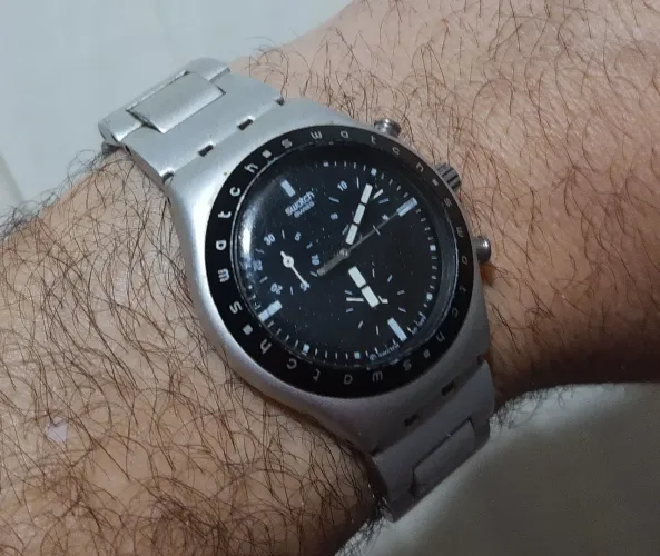 Relógio SWATCH SUÍÇO ORIGINAL ALUMÍNIO CRONÓGRAFO RELIQUIA ANTIGO 34mm