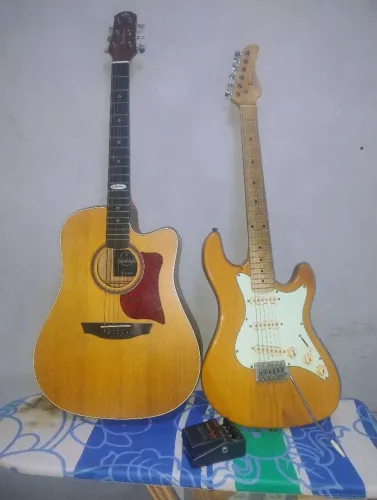 Guitarra e violão folk Steinberg+pedal distorção boss mt-02 
