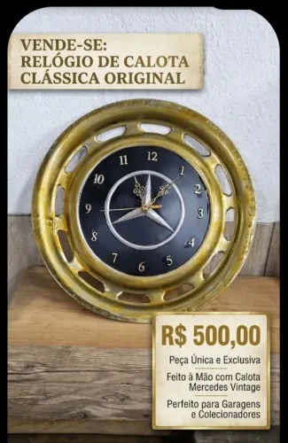 Lindo Relógio feito de calota original de Mecedes Benz clássica.