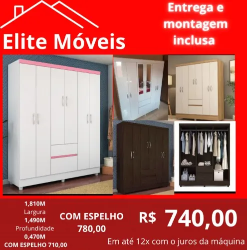 740,00 Com a montagem e a entrega guarda roupa novo na caixa com garantia de fabrica. 