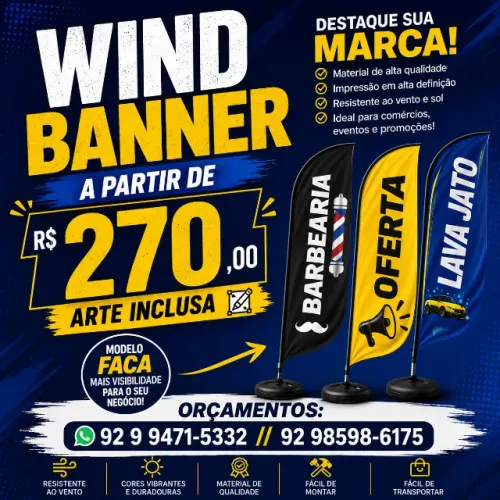 Wind banner, banner, fachada, adesivos e muito mais