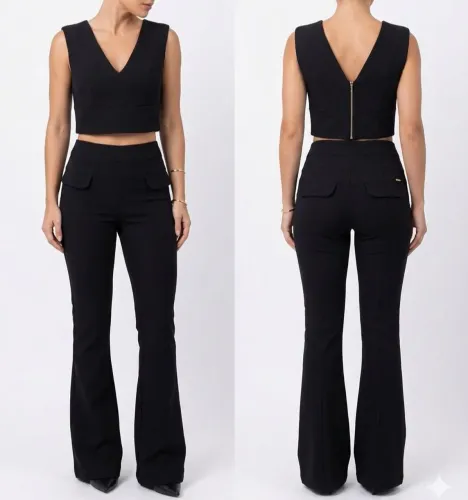 Conjunto Preto Cropped+ Calça Preta M