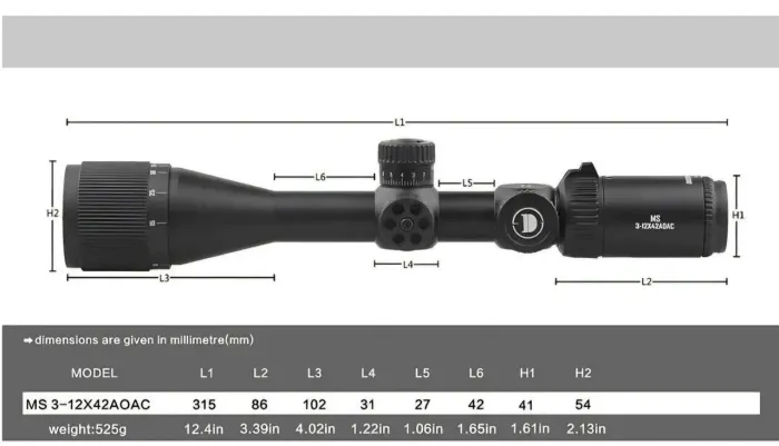 Luneta Discovery 3-12×42 Retículo Luminoso e Ajuste de Paralax e Dioptria *