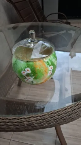 Pote vidro antigo pintado a mão