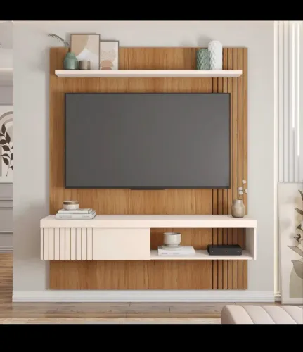 Painel para TV 55? a 65? Ripado Moon Freijó/Off White - Novo na Caixa