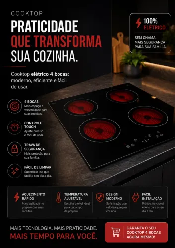 Cooktop Elétrico 4 Bocas - Modernidade para sua Cozinha!