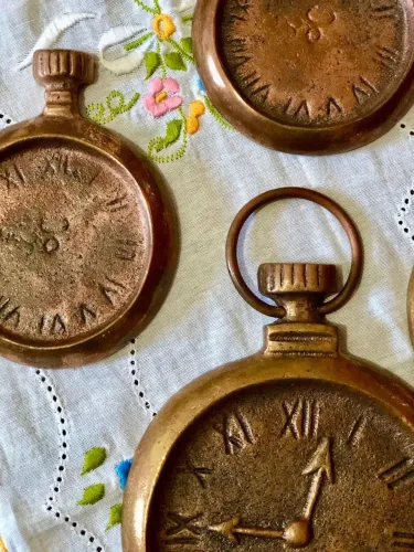 CONJUNTO ESCULTURAS DE BRONZE RELÓGIO DE BOLSO VINTAGE