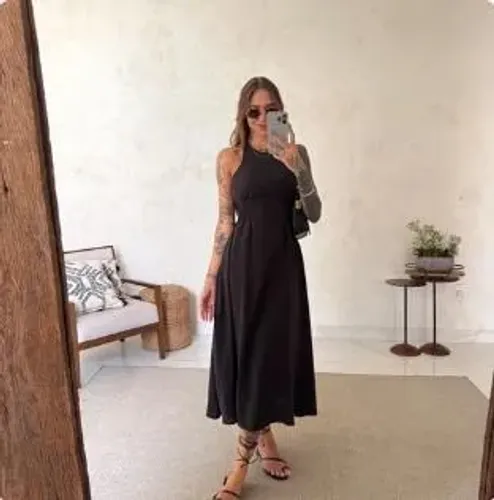 Vestido Midi Laura - Decote Costas Preto / M