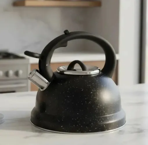 Chaleira Bule Apito Inox 2,7 Litros Indução Linha Roma Preto Marble Brinox