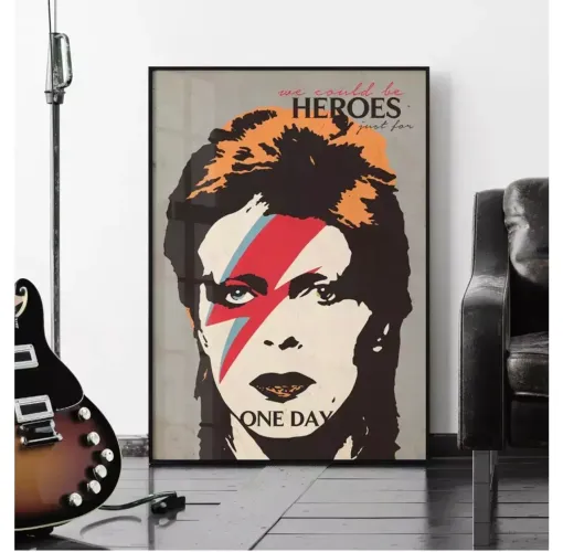 QUADRO DAVID BOWIE HEROES COM MOLDURA PRETA E VIDRO