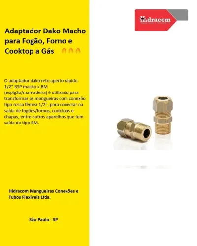Adaptador Dako Macho para Fogão, Forno e Cooktop a Gás