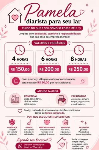 Pamela diarista / faxineira para seu lar.