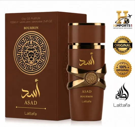Perfume Árabe Lataffa Asad Bourbon Eau de Parfum Marrom Original-100ml