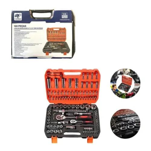 Lacrado Jogo de soquetes de 1/4? a 1/2? com 108 peças TORKMAX TK-130